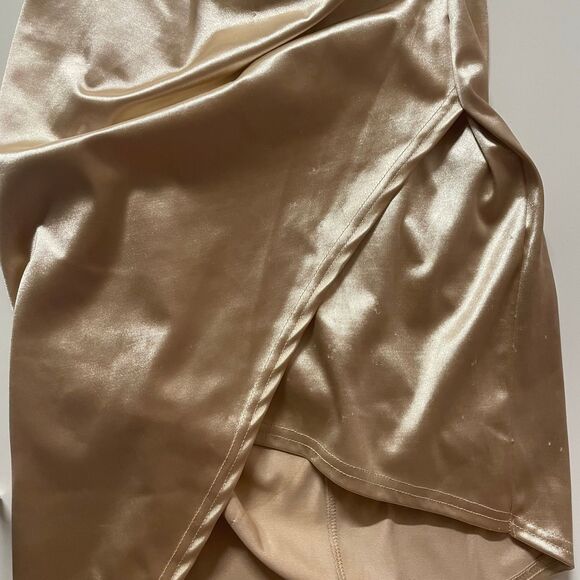 Better Be Champagne Gold Asymmetrical Bodycon Dress Size M - Picture 8 of 12